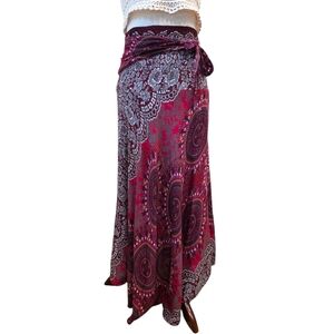 Burgundy Red Boho Maxi Skirt Boheme